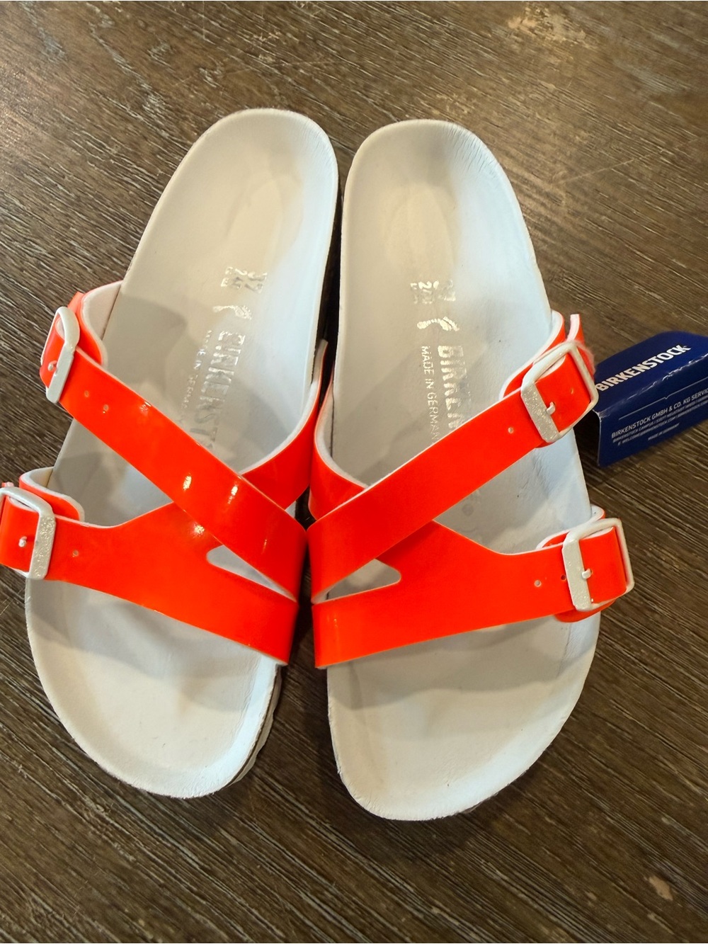 Birkenstock Orange Double-Strap Slide Sandals